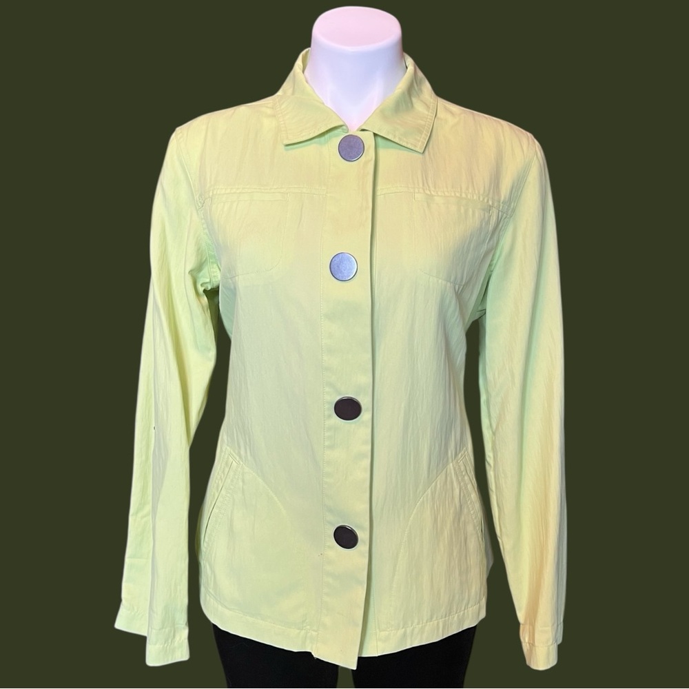 Chicos Additions Womens Jacket 4 Snap Closure LS w Roll Up Sleeves Snap Size 2L